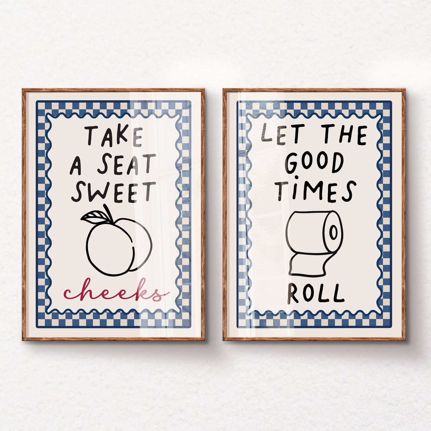 Set of 2 Navy Blue Bathroom Art Prints