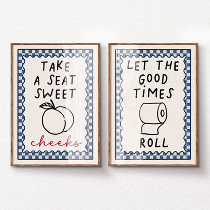 Set of 2 Navy Blue Bathroom Art Prints