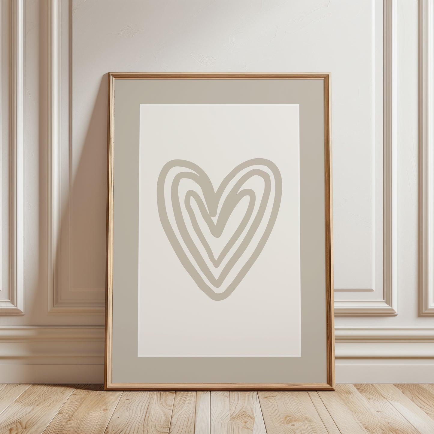 bedroom picture with love heart in neutral colours