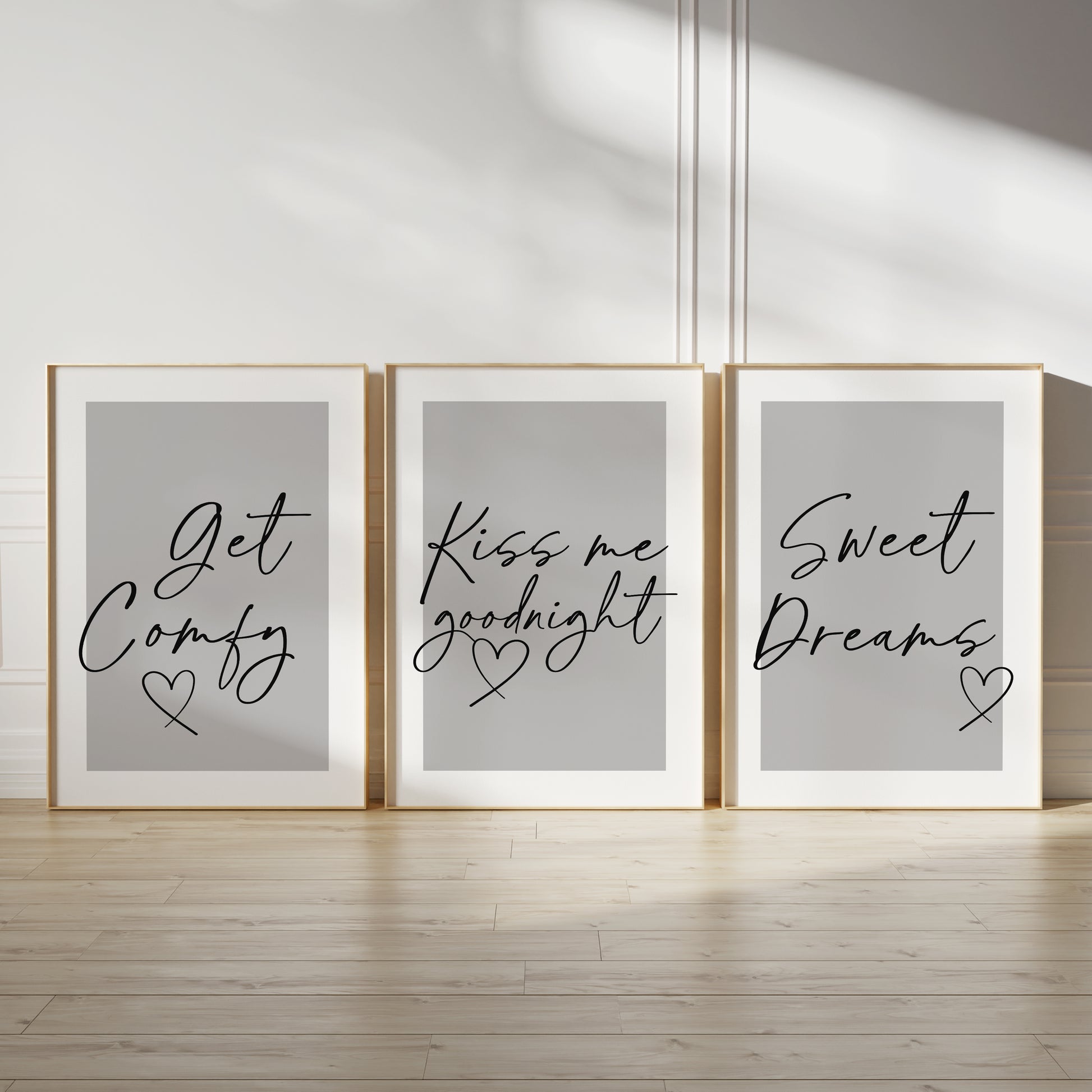 bedroom wall art prints in grey with bedtime quotes for couples