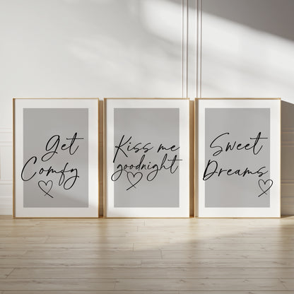 bedroom wall art prints in grey with bedtime quotes for couples