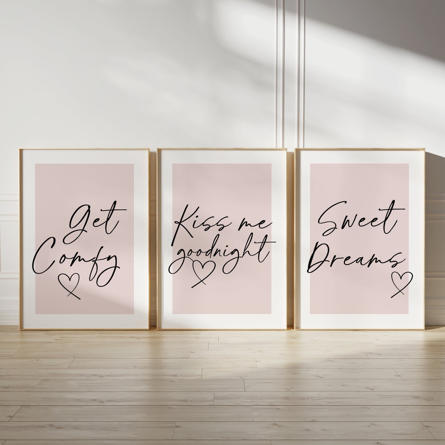 Set of 3 Bedroom Prints, Get Comfy, Sweet Dreams, Pink
