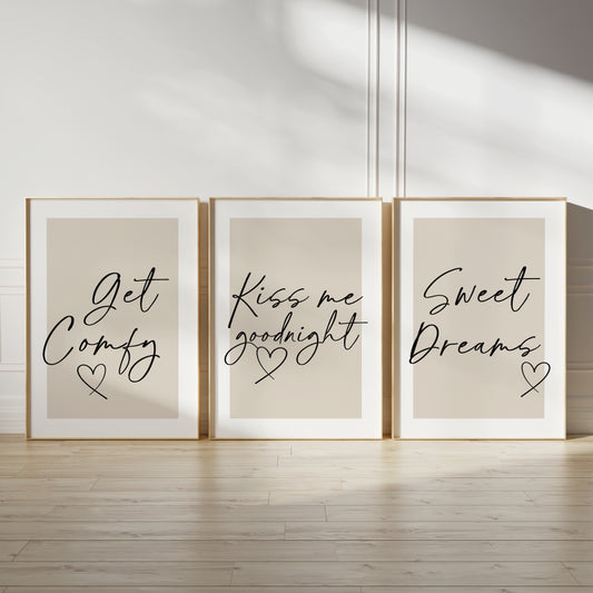 Set of 3 Beige Bedroom Prints - 16x20"