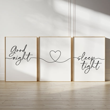 black and white good night sleep tight bedroom prints