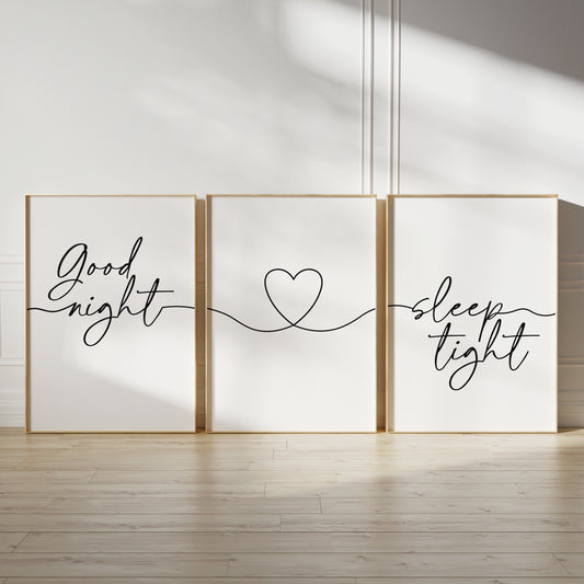 black and white good night sleep tight bedroom prints