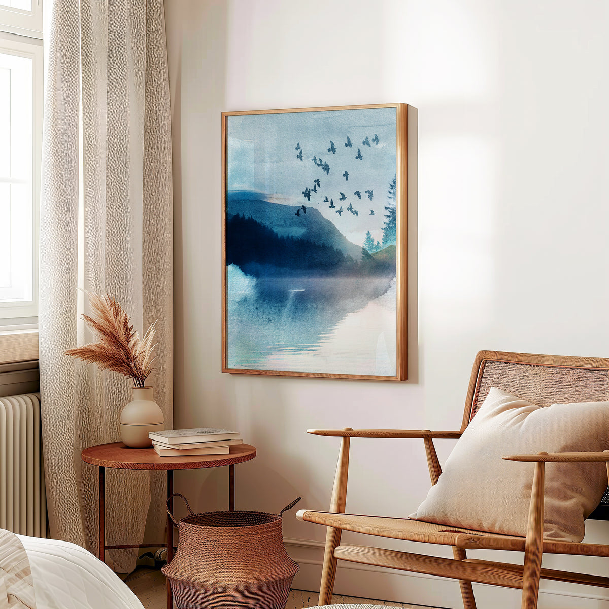 Vibrant Blue Watercolour Landscape Abstract Wall Art Print