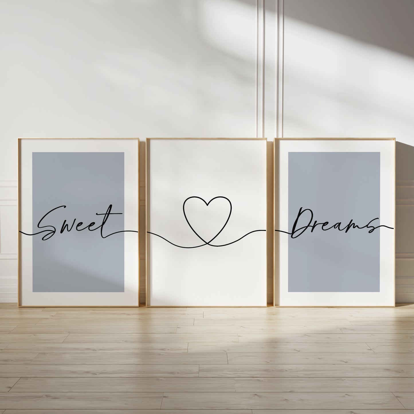 Set of 3 Bedroom Art Prints, Sweet Dreams, Blue