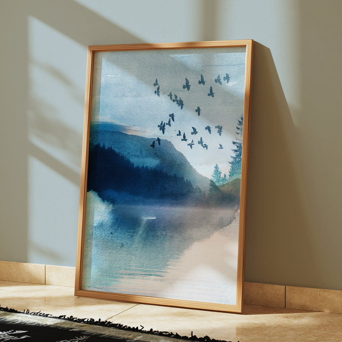 Vibrant Blue Watercolour Landscape Abstract Wall Art Print
