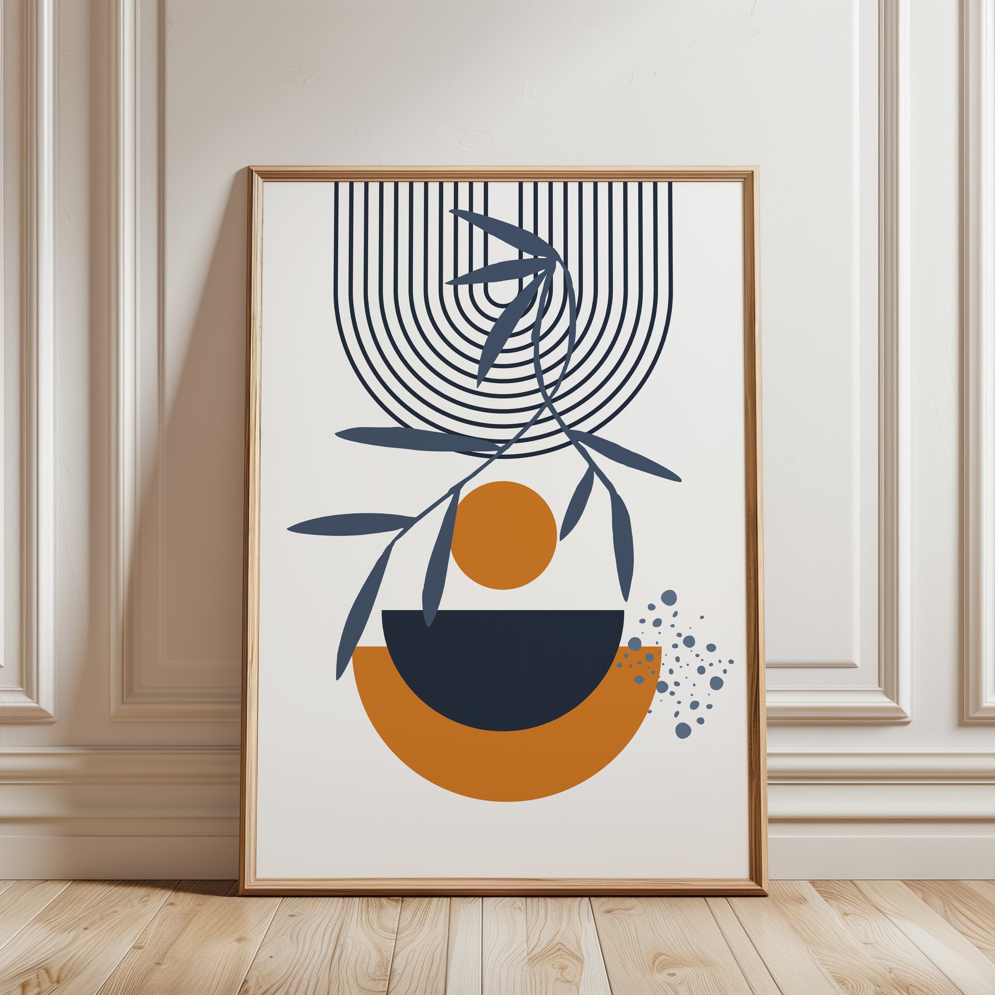 Boho wall art print in orange and blue