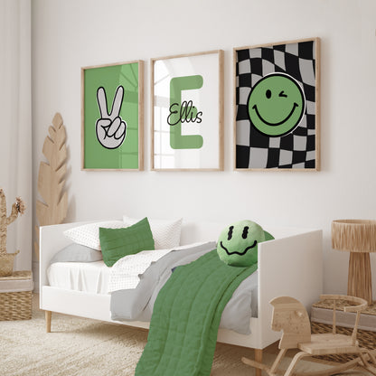 Set of 3 Boys Green Personalised Prints