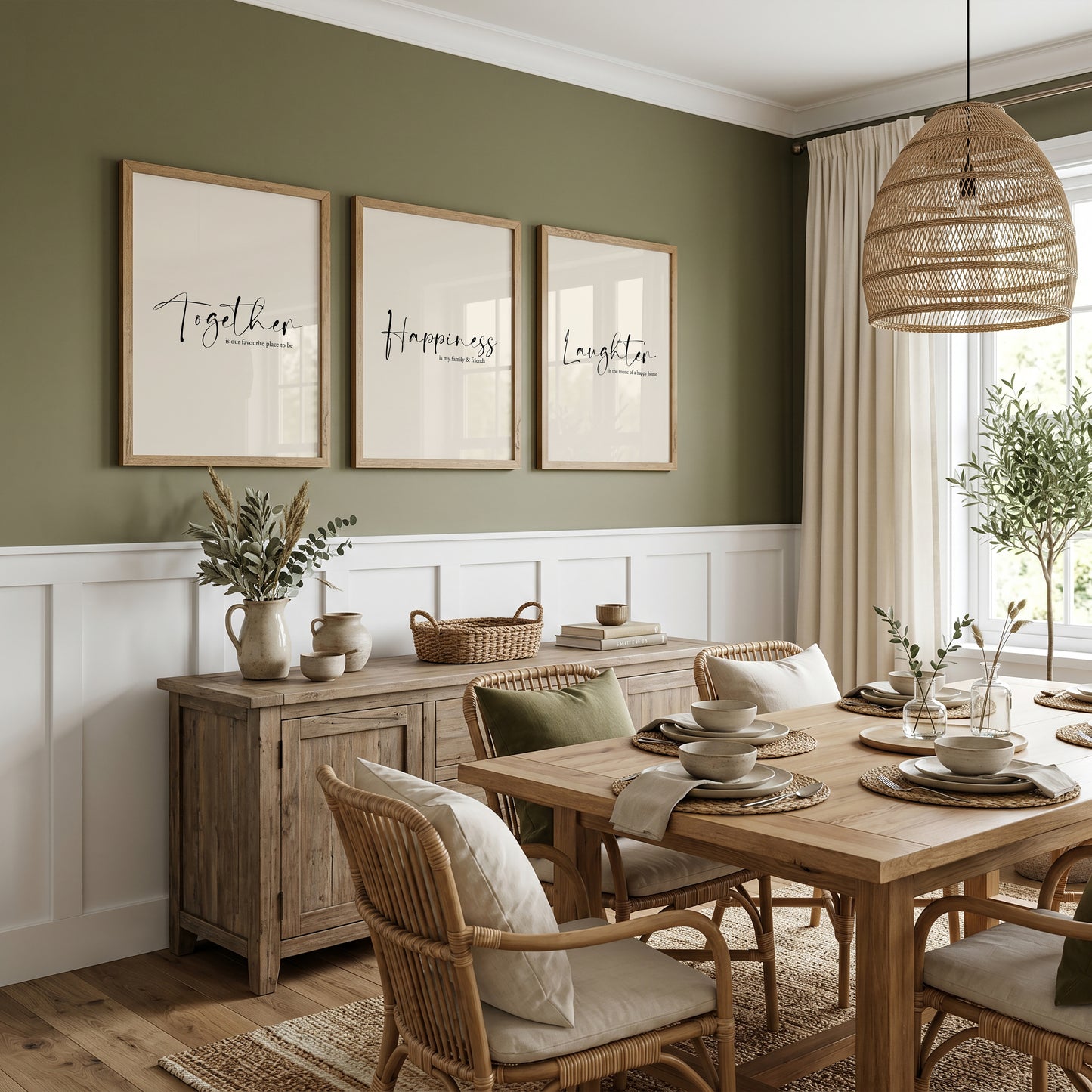 Dining room wall art, family quotes on beige backgrounds