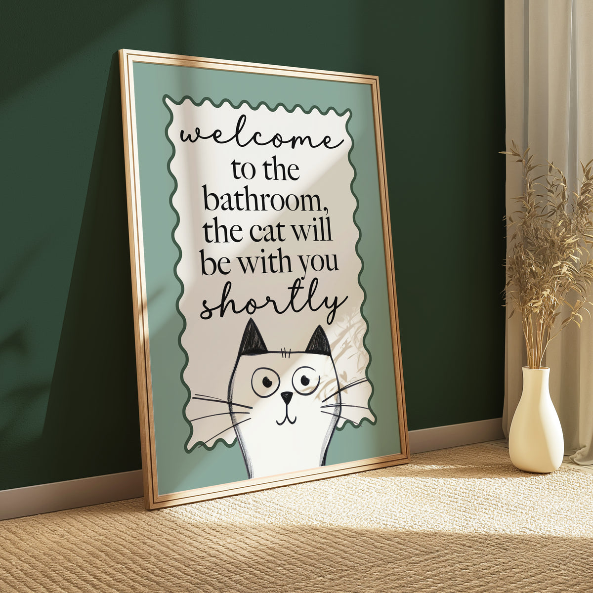 Sage Green Bathroom Print, Funny Cat Print