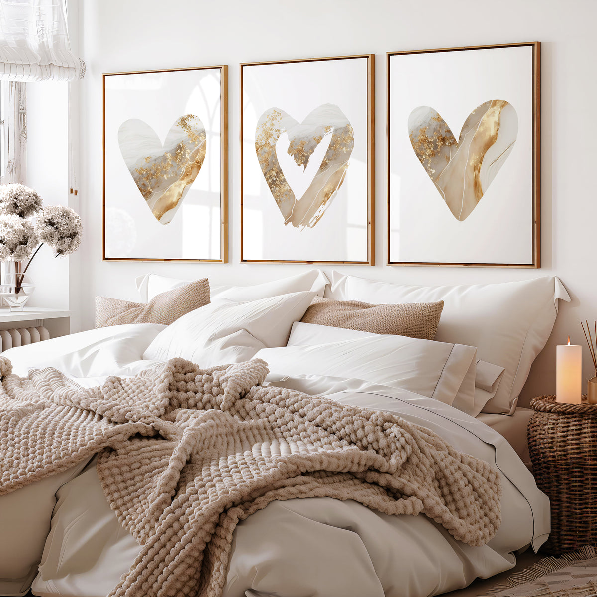 gold abstract love hearts bedroom prints