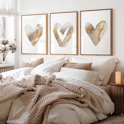 gold abstract love hearts bedroom prints