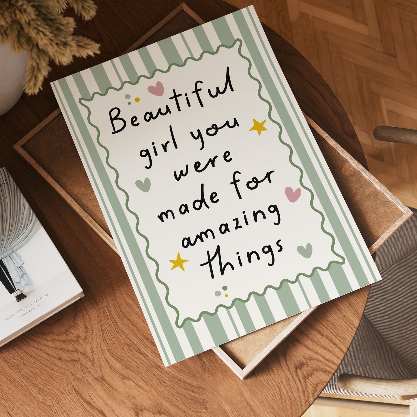Girls Quote Wall Art Print, Beautiful Girl, Sage Green