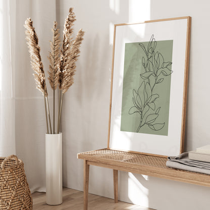 Sage Green Botanical Line Art Wall Print