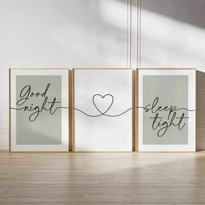 green good night sleep tight bedroom prints