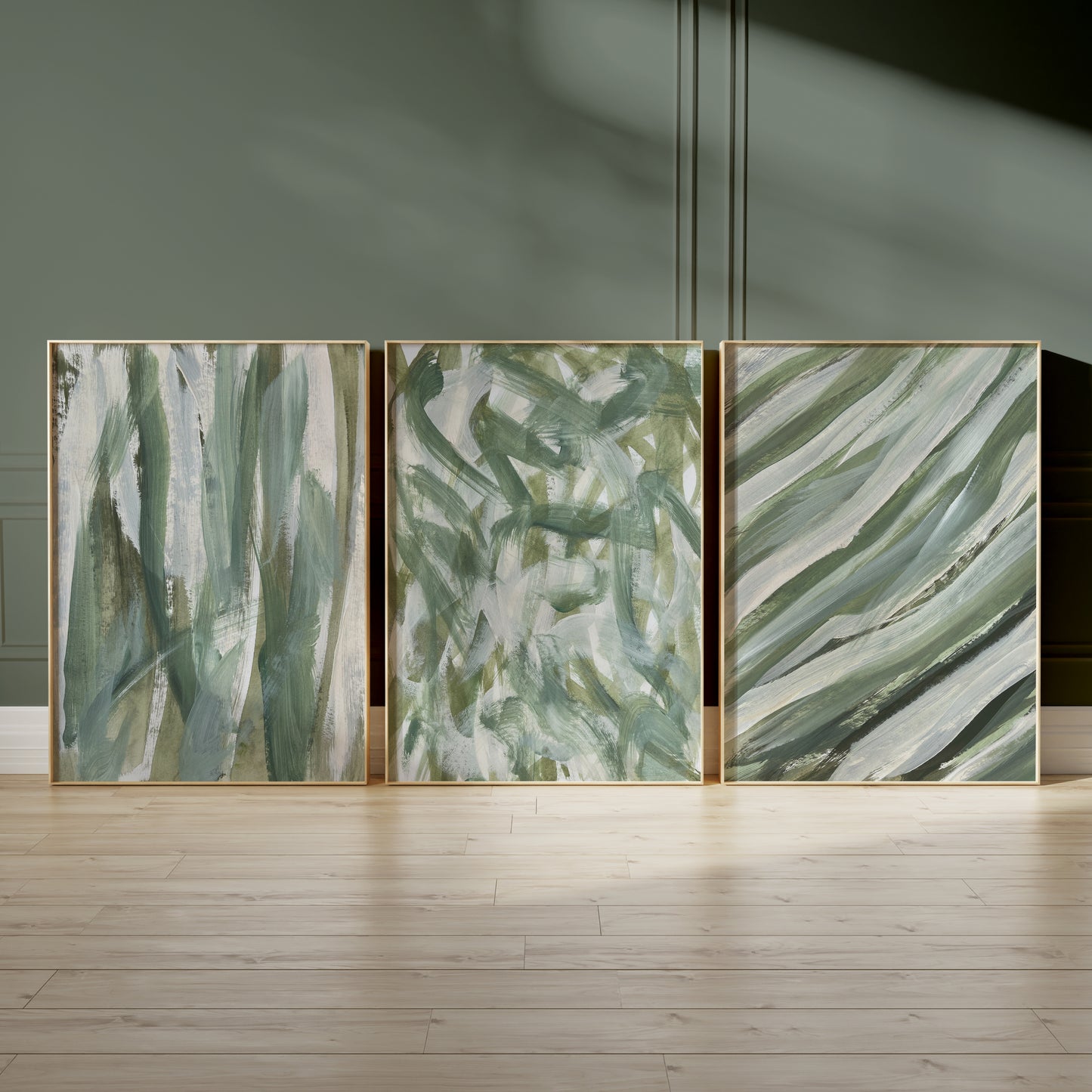 Green Abstract Wall Art, Set of 3 Prints