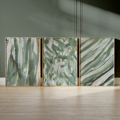Green Abstract Wall Art, Set of 3 Prints