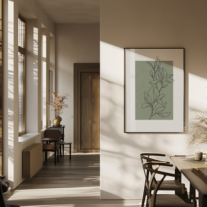 Sage Green Botanical Line Art Wall Print
