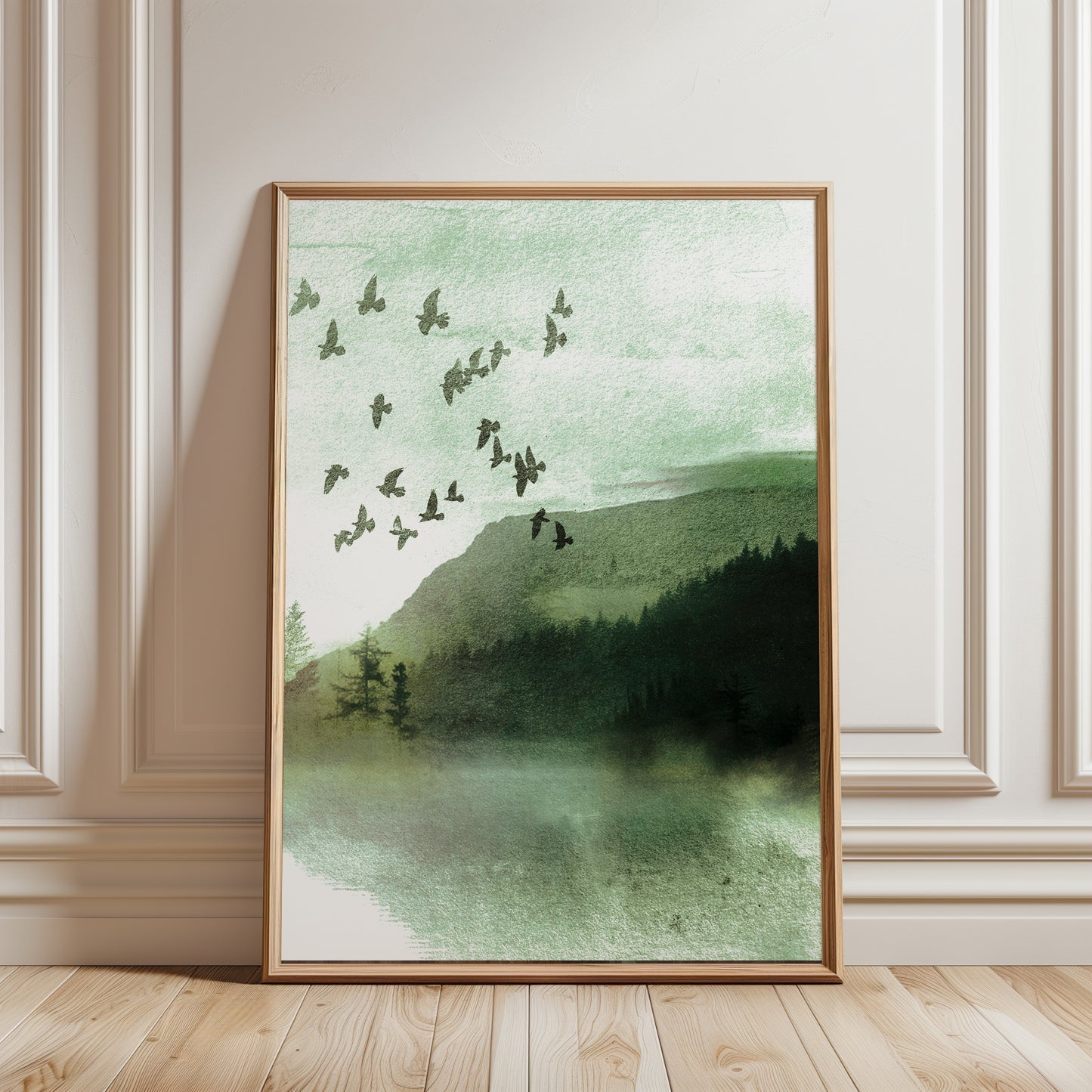 green watercolour landscape abstract wall art print