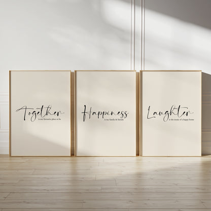 hallway print set, family quotes on beige backgrounds