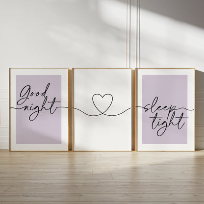 lilac good night sleep tight bedroom prints