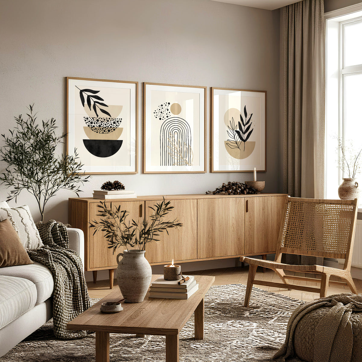 Set of 3 Neutral Boho Abstract Wall Art Prints