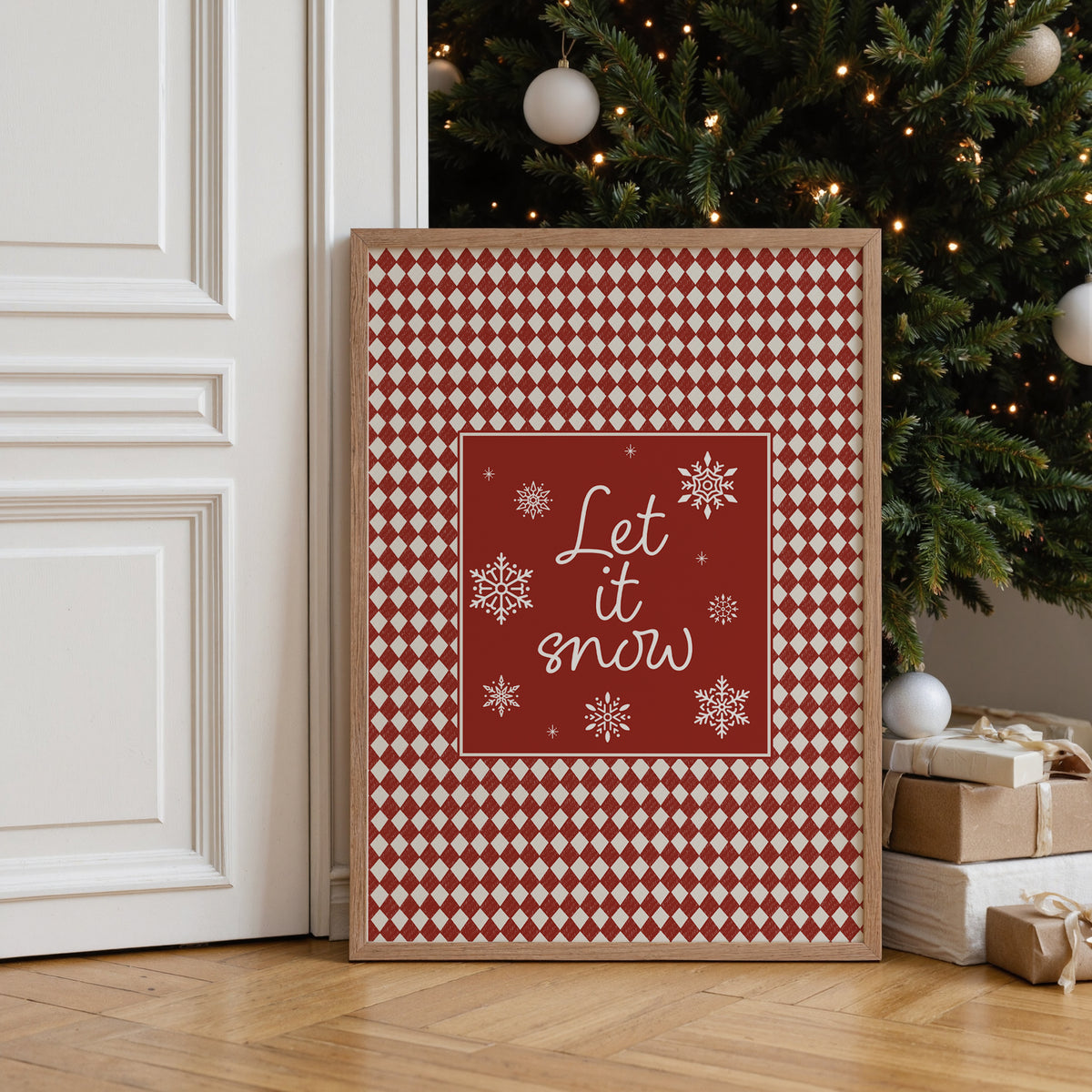 Red Christmas Print, Let it Snow