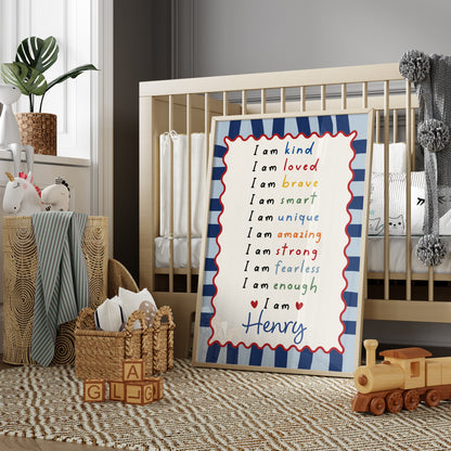 Boys Affirmation Personalised Print, Navy