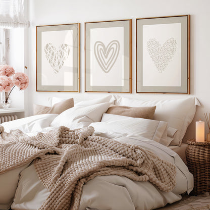 neutral above bed wall art set in beige and off white