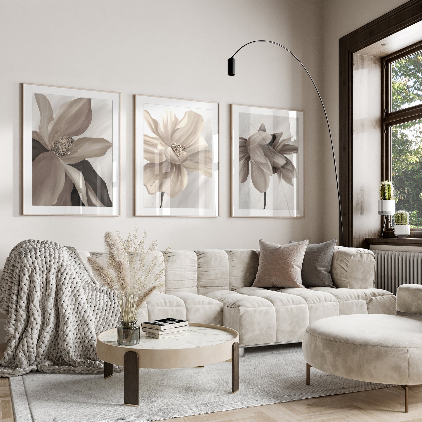 neutral flower living room prints