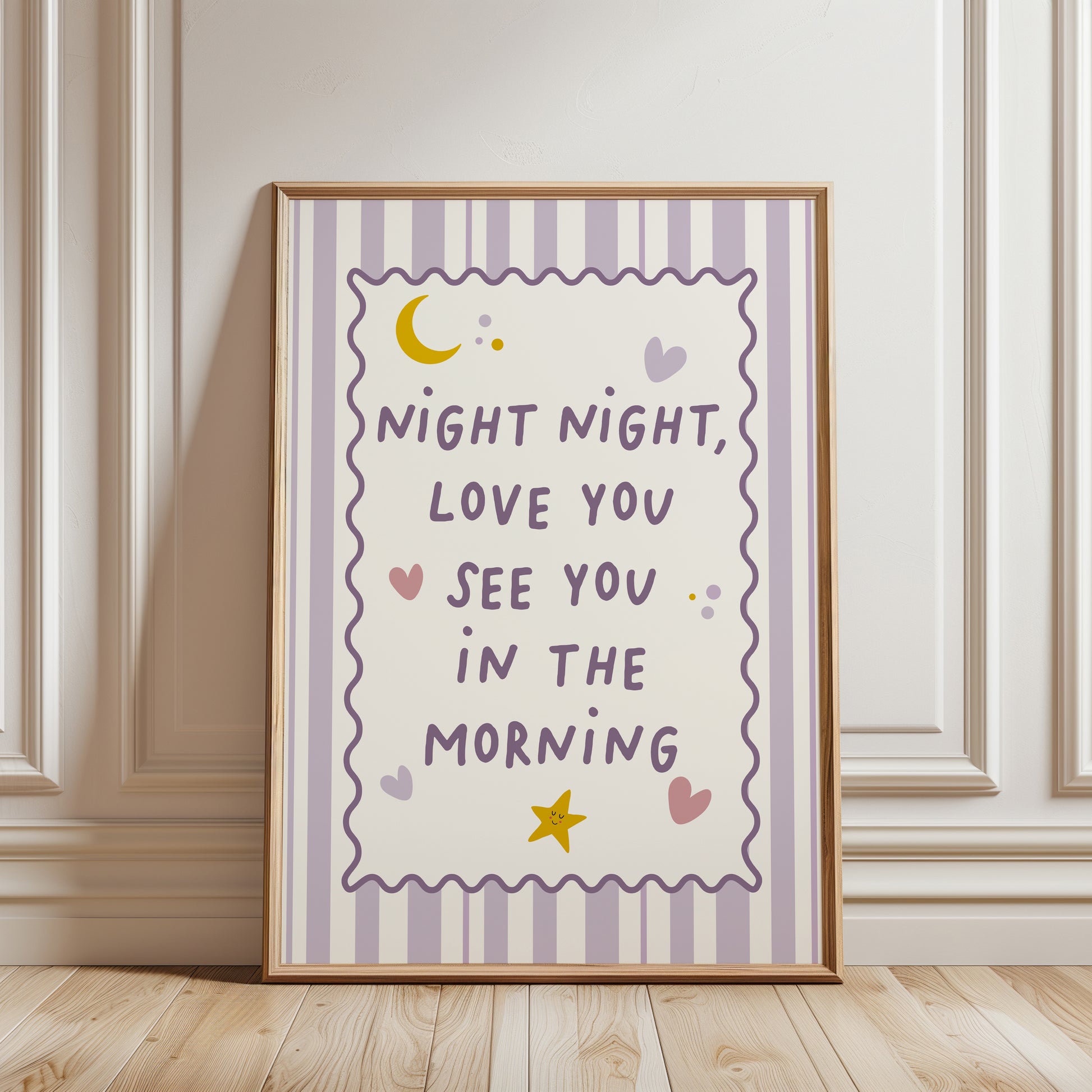 night night love you print for girls in lilac colour