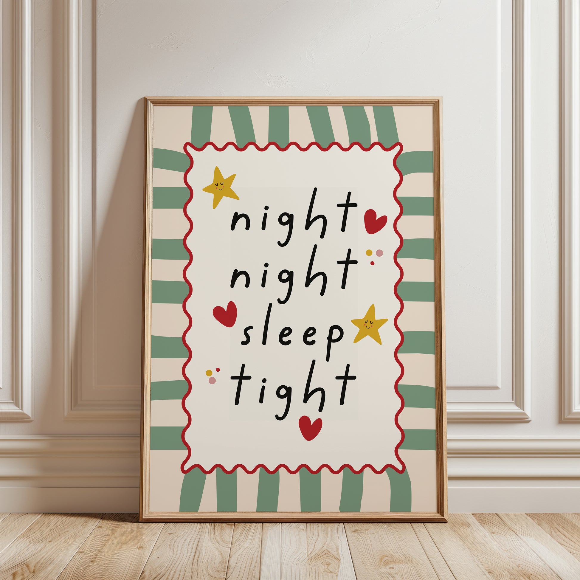 Girls sage green print with quote; night night sleep tight