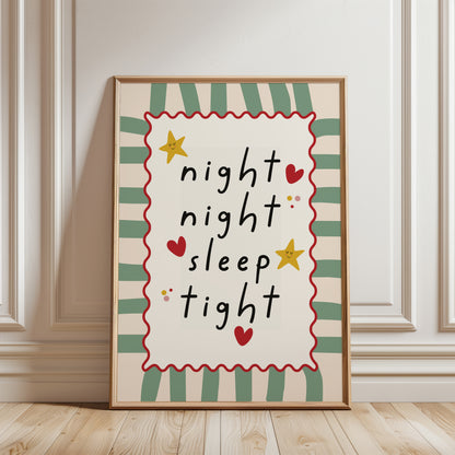 Girls sage green print with quote; night night sleep tight