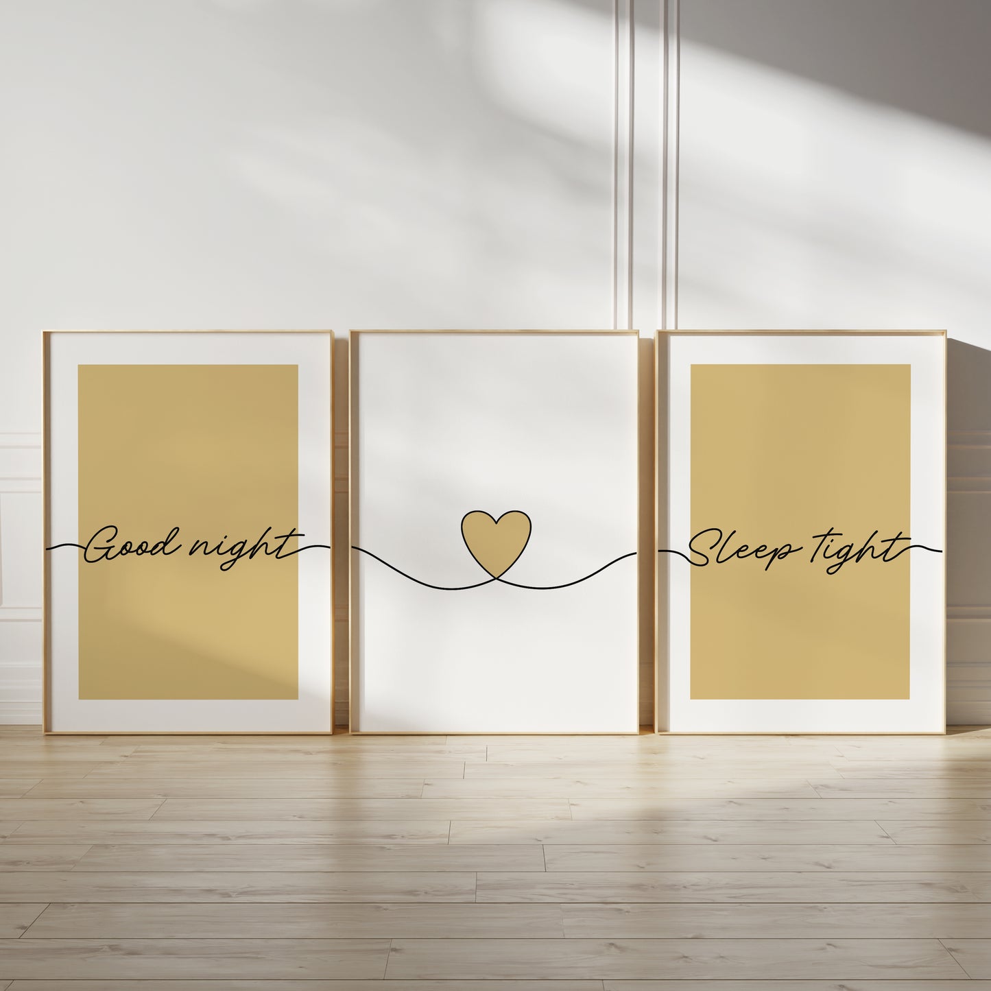ochre bedroom wall art print set