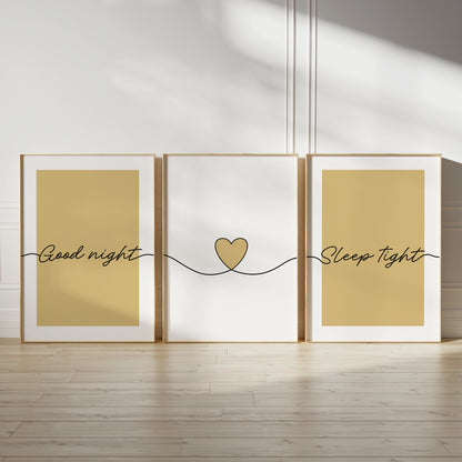 ochre bedroom wall art print set