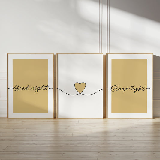 ochre bedroom wall art print set