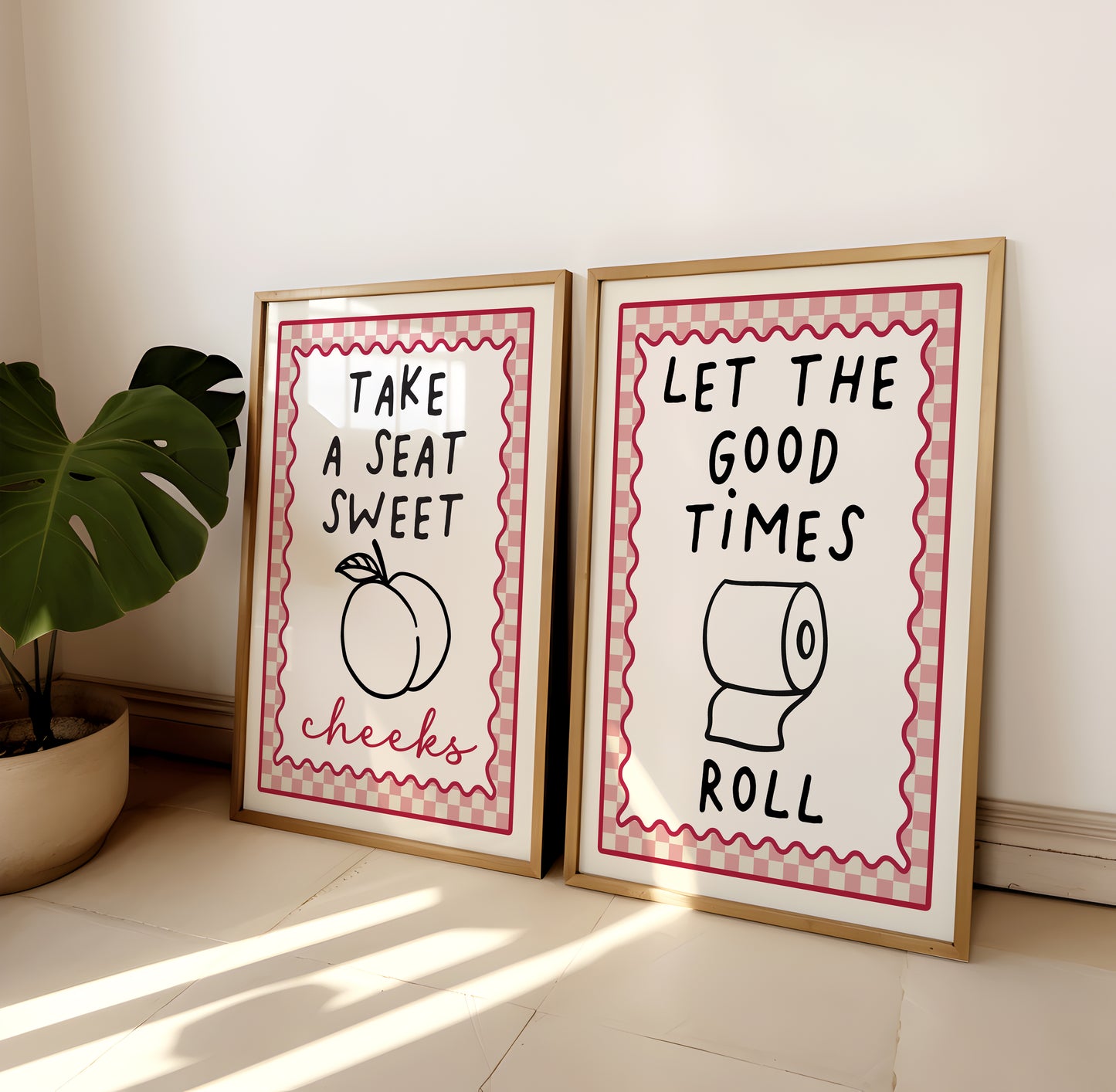 Set of 2 Pink Bathroom Art Prints