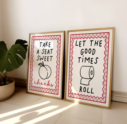 Set of 2 Pink Bathroom Art Prints