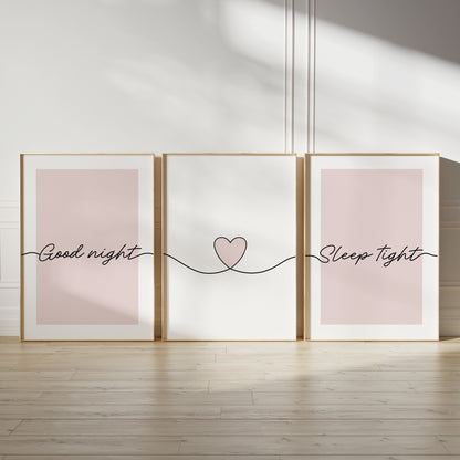 Pink bedroom prints, GOOD NIGHT SLEEP TIGHT