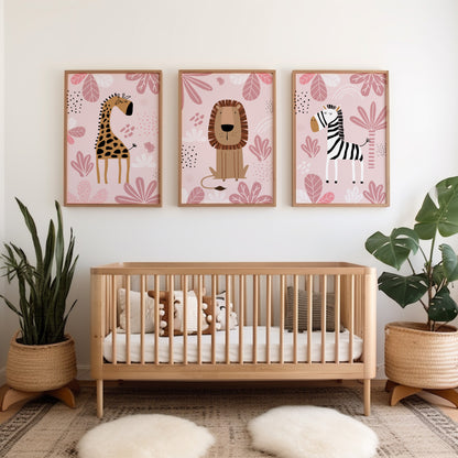 pink safari animal prints for girls nursery