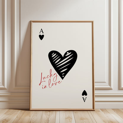 Playing card print, gift for couples, with quote lucky in love