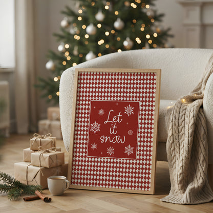 Red Christmas Print, Let it Snow