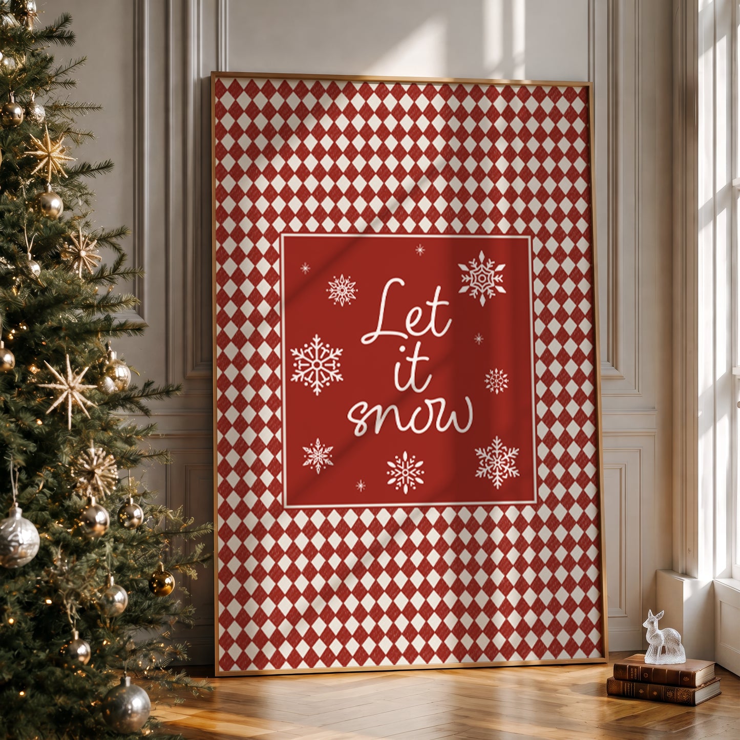 Red Christmas Print, Let it Snow