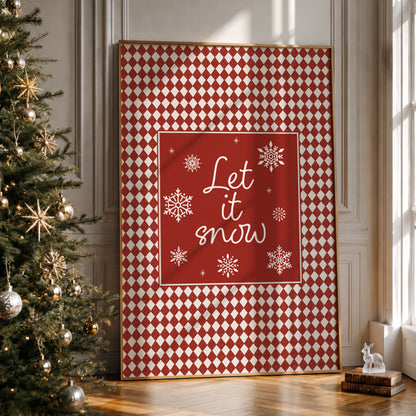 Red Christmas Print, Let it Snow
