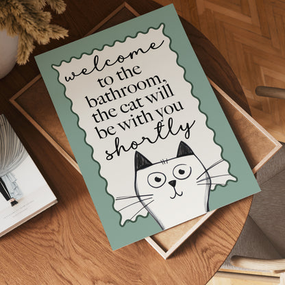 Sage Green Bathroom Print, Funny Cat Print
