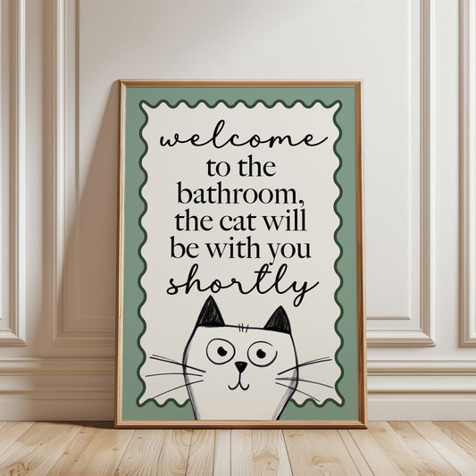 Sage Green Bathroom Print, Funny Cat Print