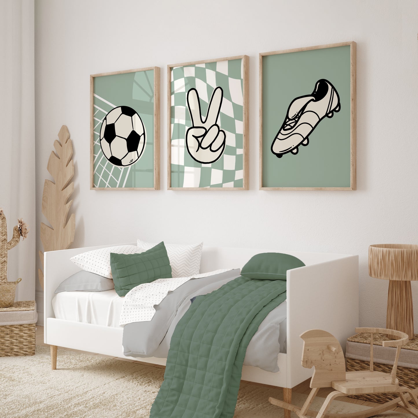 Set of 3 Sage Green Football Prints
