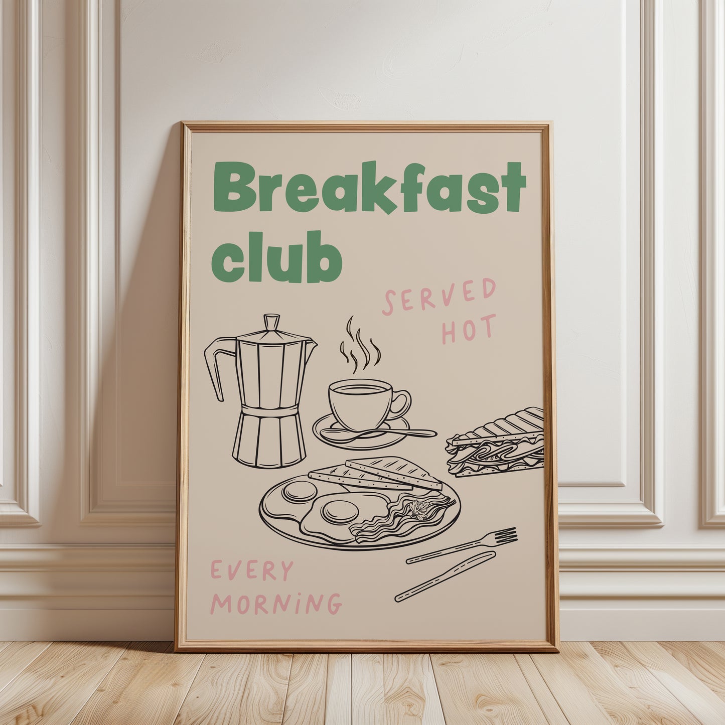 Sage green kitchen diner print, breakfast club wall art